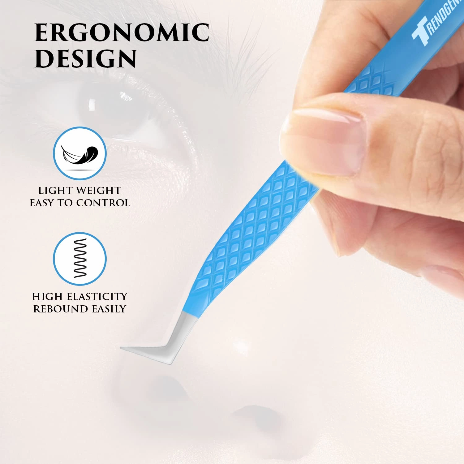 Eyelash Extensions Tweezers Professional Lash Tweezers for Volume, Isolation - Stainless Steel Hand Calibrated Straight/Curved & Angled Tips Precision Tweezers Set 5Pcs