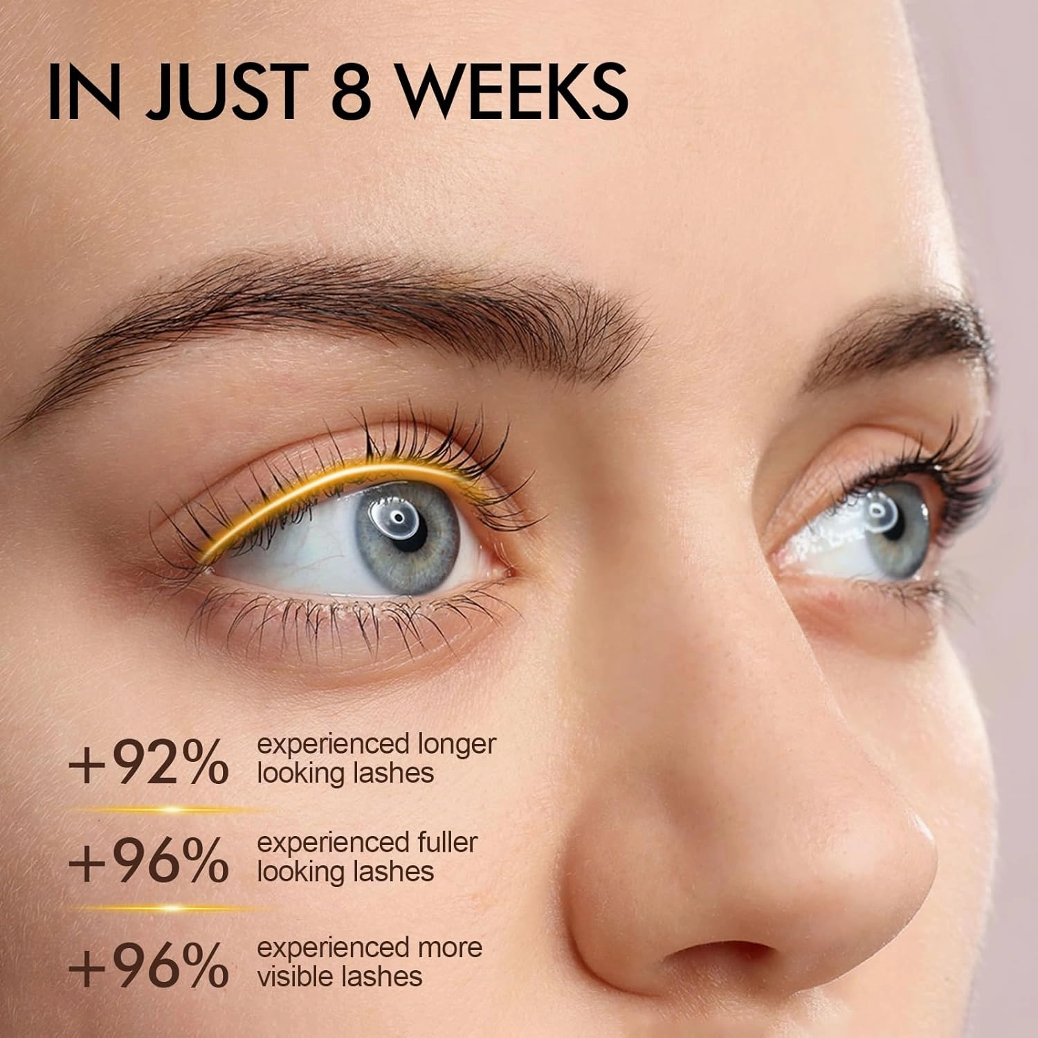 Eyelash Serum - Fuller & Longer Looking Eyelashes Lash Enhancing Serum, Voluminous Lengthening Natural Lash Enhancer, Vegan & Cruelty-Free (Gold)