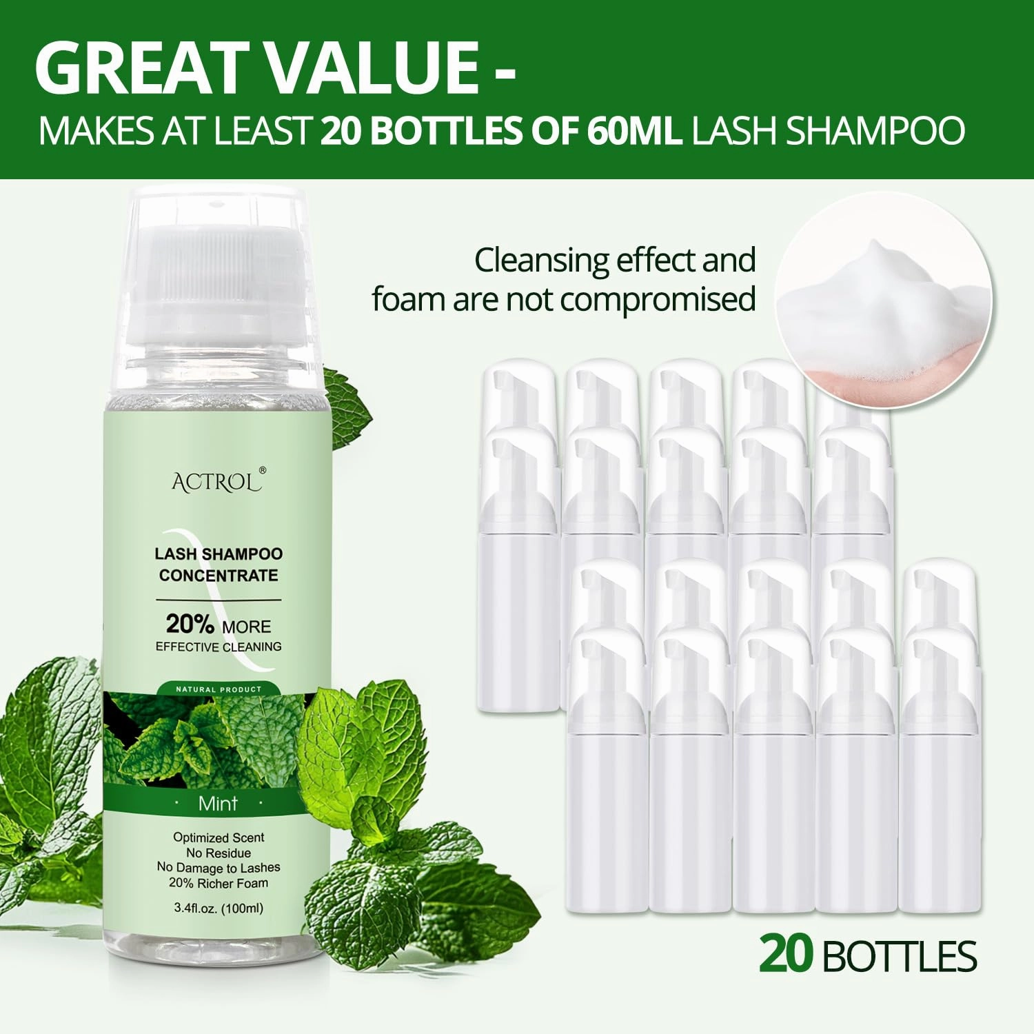 Eyelash Shampoo Concentrate 100ml Lash Cleanser Concentrate Lash Wash Concentrate Upgrade Shampoo for Lashes DIY Eyelash Extensions Shampoo Mint