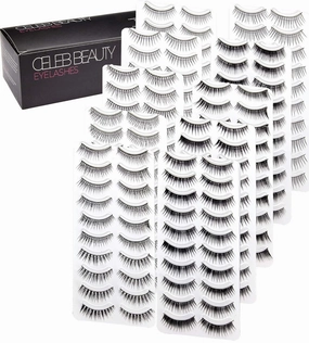 Eyelash Splashes 100 Pair Faux Lashes Variety Pack – Reusable Fake Eyelashes in 10 Styles – Hypoallergenic Strip False Lashes Set with Soft Natural, Fluttery Wispies, & Dramatic Falsies