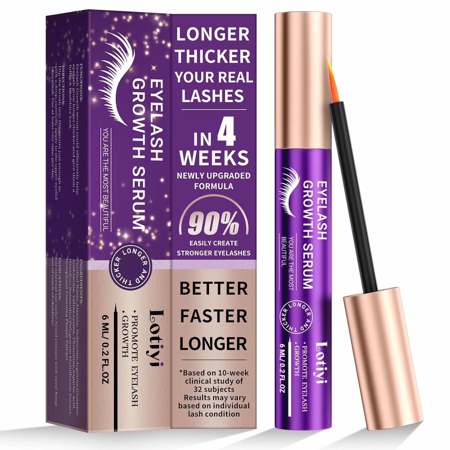 Eyelashes Growth Serum - 6ml for Natural Lashes, Extensions & Eyebrows, Thicker, Fuller & Longer Looking Eyelashes, Lash Enhancing, Vegan & Cruelty-Free