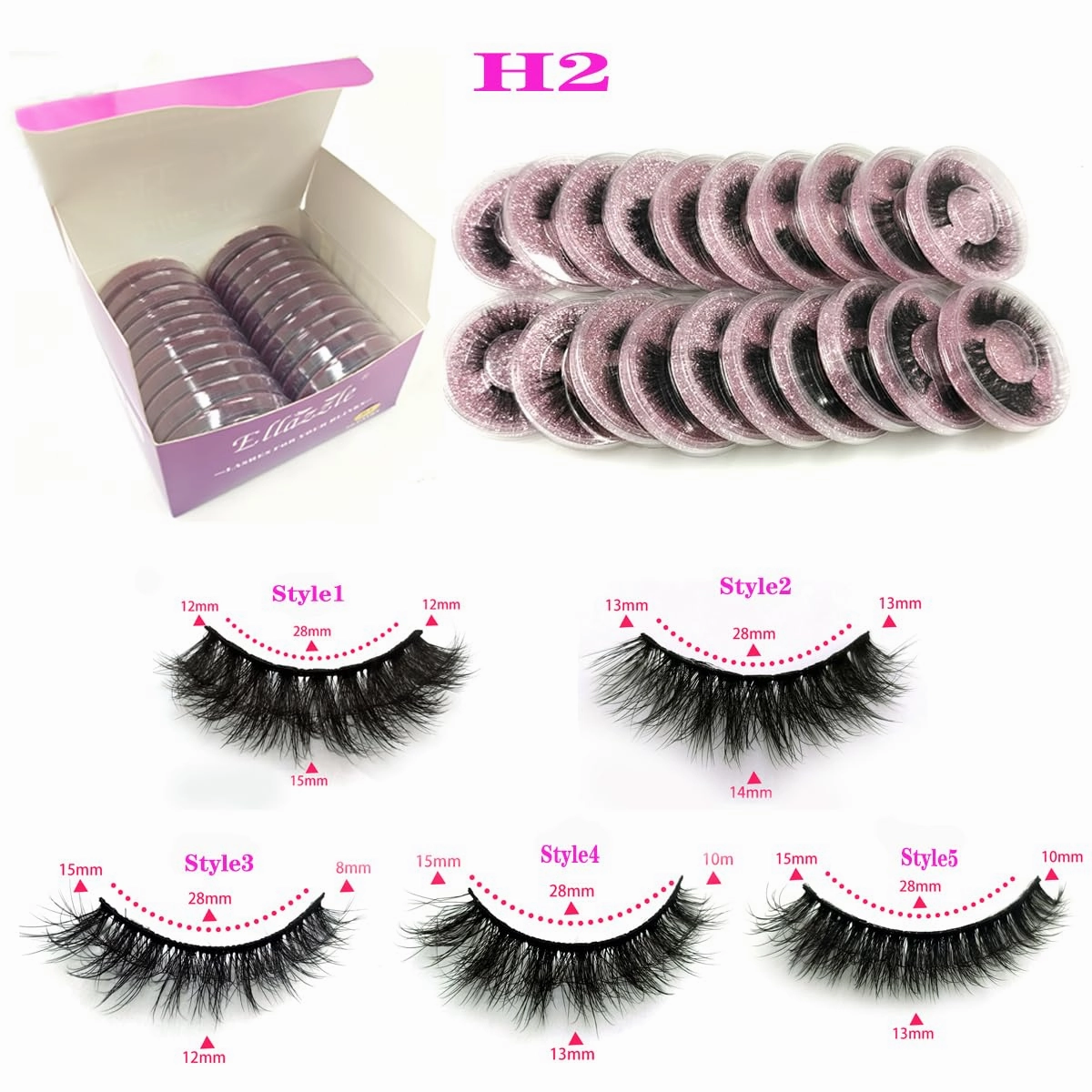 Eyelashes Natural Looking Fluffy False Eyelashes Mink 15mm Bulk Wispy Lashes 20 Pairs (H2）