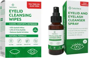 Eyelid Wipes & Hypochlorous Eyelid Cleanser Bundle | Tea Tree & Aloe Wipes   0.02% Hypochlorous Spray for Daily Eye Hygiene | Gently Cleans, Refreshes & Soothes | 30 Wipes   30ml Spray
