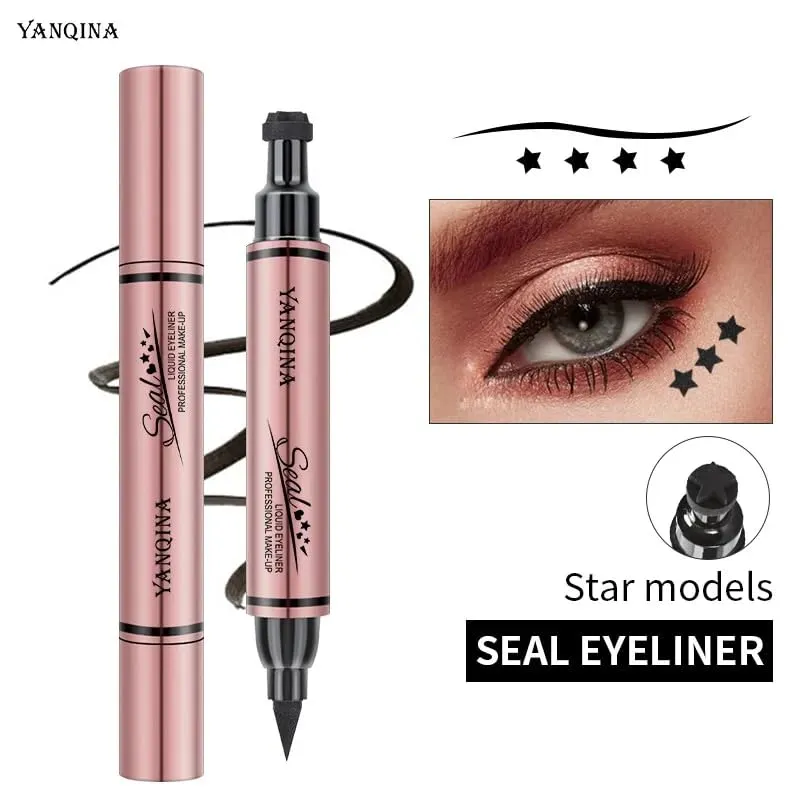 Eyeliner Stamp Seal Pen Long Lasting Waterproof Fast Dry Double-ended Eye Liner Liquid Black Pencil Make-up for Women Cosmetics (01Star models)