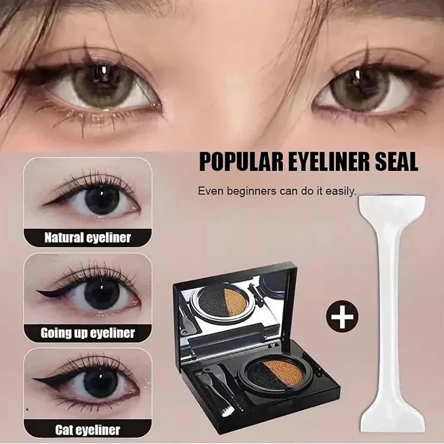 Eyeliner Pencil Cream with Seal, Eyebrow Plate Set for Women, Waterproof Brow Powder&eyeliner Pencil Cream with Double Head Brush (02# Brown)