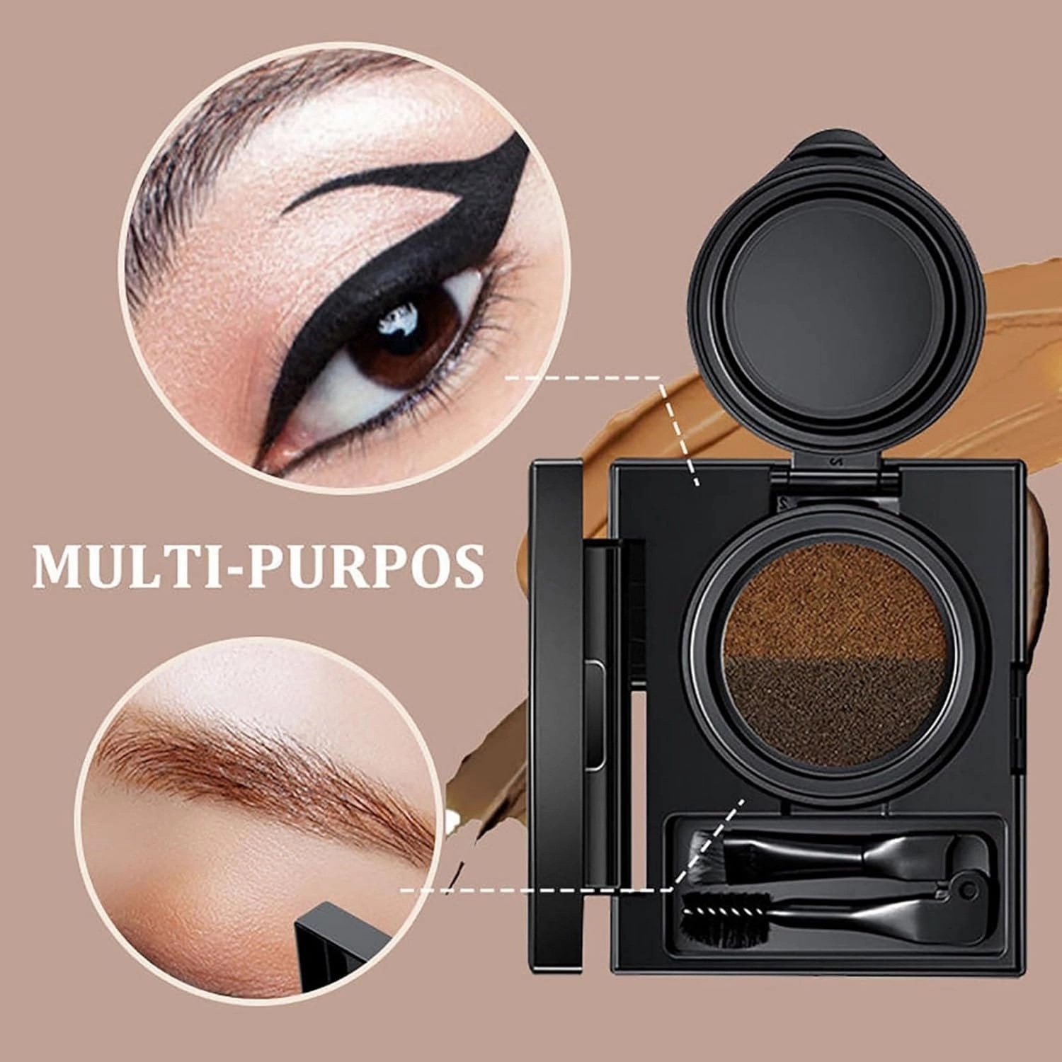 Eyeliner Pencil Cream with Seal, Eyebrow Plate Set for Women, Waterproof Brow Powder&eyeliner Pencil Cream with Double Head Brush (02# Brown)