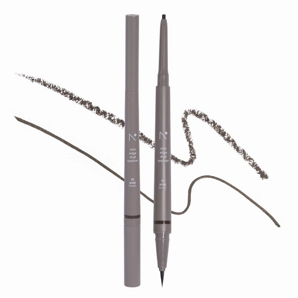 Eyeliner Slim Edge Dual-Tip (02 brown) | Smudge/Water Proof, High Pigmented, Long Lasting Liquid and Pencil Eye Liner