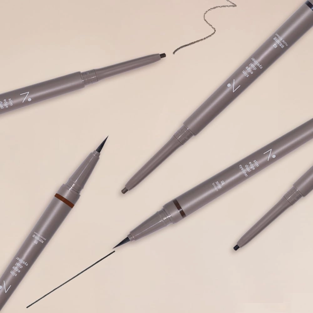 Eyeliner Slim Edge Dual-Tip (02 brown) | Smudge/Water Proof, High Pigmented, Long Lasting Liquid and Pencil Eye Liner