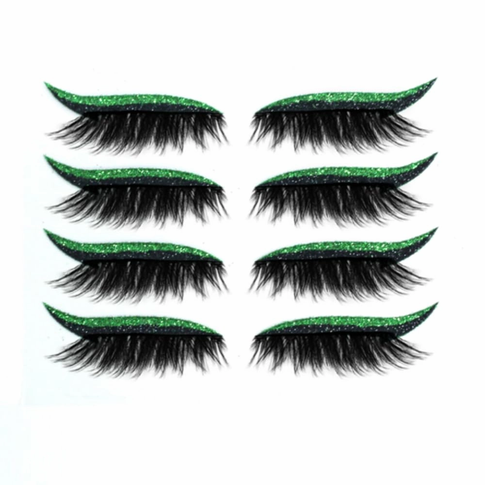 Eyeliner Sticker, 14 Pairs Eyeliner Sticker with Eyelashes False Eyelashes Waterproof Reusable Eyeliner Eyelash Stickers (Green)