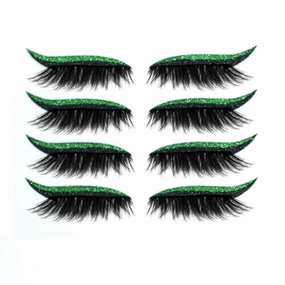 Eyeliner Sticker, 7 Pairs Eyeliner Sticker with Eyelashes False Eyelashes Waterproof Reusable Eyeliner Eyelash Stickers (Green)