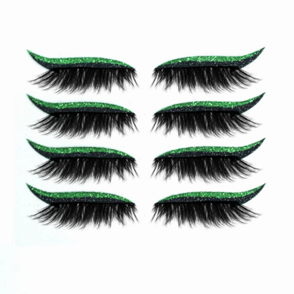 Eyeliner Sticker, 7 Pairs Eyeliner Sticker with Eyelashes False Eyelashes Waterproof Reusable Eyeliner Eyelash Stickers (Green)