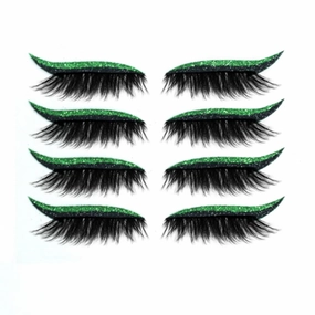 Eyeliner Sticker, 8 Pairs Eyeliner Sticker with Eyelashes False Eyelashes Waterproof Reusable Eyeliner Eyelash Stickers (Green)