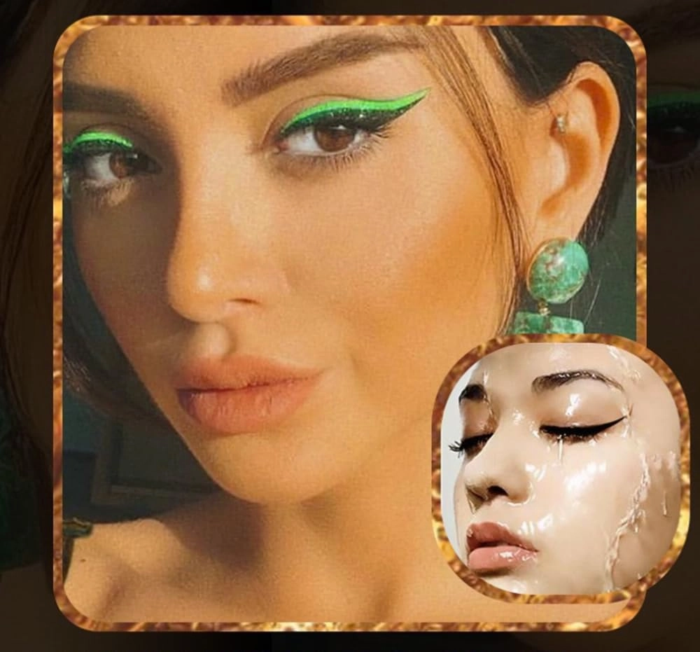 Eyeliner Sticker, 8 Pairs Eyeliner Sticker with Eyelashes False Eyelashes Waterproof Reusable Eyeliner Eyelash Stickers (Green)