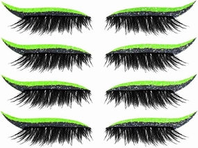 Eyeliner Sticker, Eyeliner Sticker with Eyelashes 4 Pairs Eyelash Stickers Reusable Eyelid And Eyelash Stickers Makeup Stickers Waterproof (Clear Green)