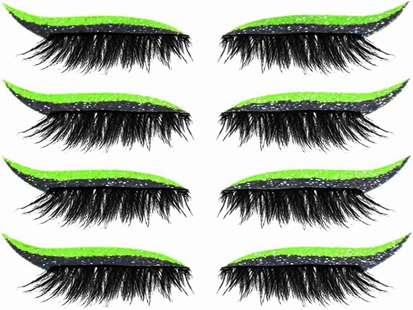 Eyeliner Sticker, Eyeliner Sticker with Eyelashes 4 Pairs Eyelash Stickers Reusable Eyelid And Eyelash Stickers Makeup Stickers Waterproof (Clear Green)