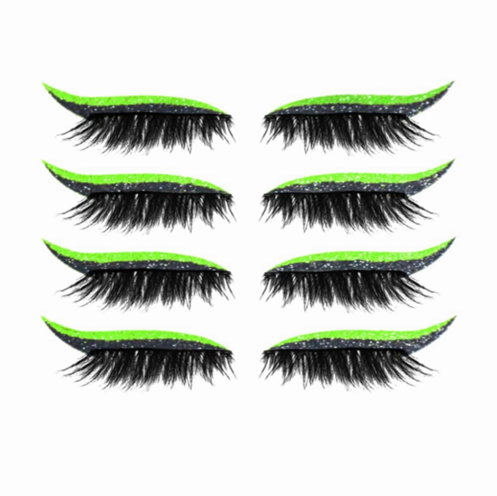 Eyeliner Sticker, Eyeliner Sticker with Eyelashes 7 Pairs Eyelash Stickers Reusable Eyelid and Eyelash Stickers Makeup Stickers Waterproof (Green 2)