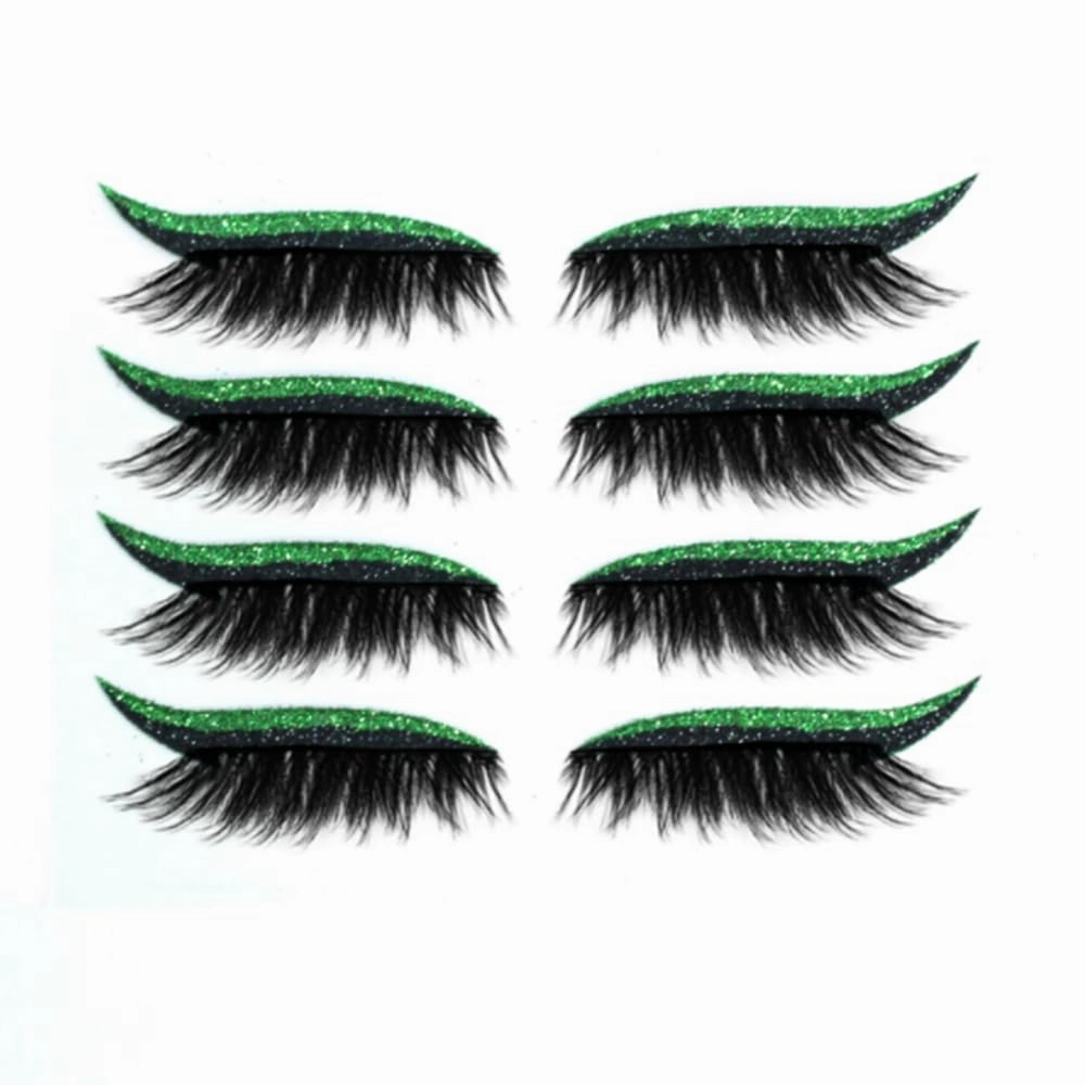 Eyeliner Sticker, Eyeliner Sticker with Eyelashes 7 Pairs Eyelash Stickers Reusable Eyelid and Eyelash Stickers Makeup Stickers Waterproof (Green)