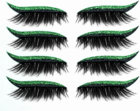 Eyeliner Sticker, Eyeliner Sticker with Eyelashes Eyelash Stickers Reusable Eyelid and Eyelash Stickers Makeup Stickers Waterproof (Green, 12 Pairs)