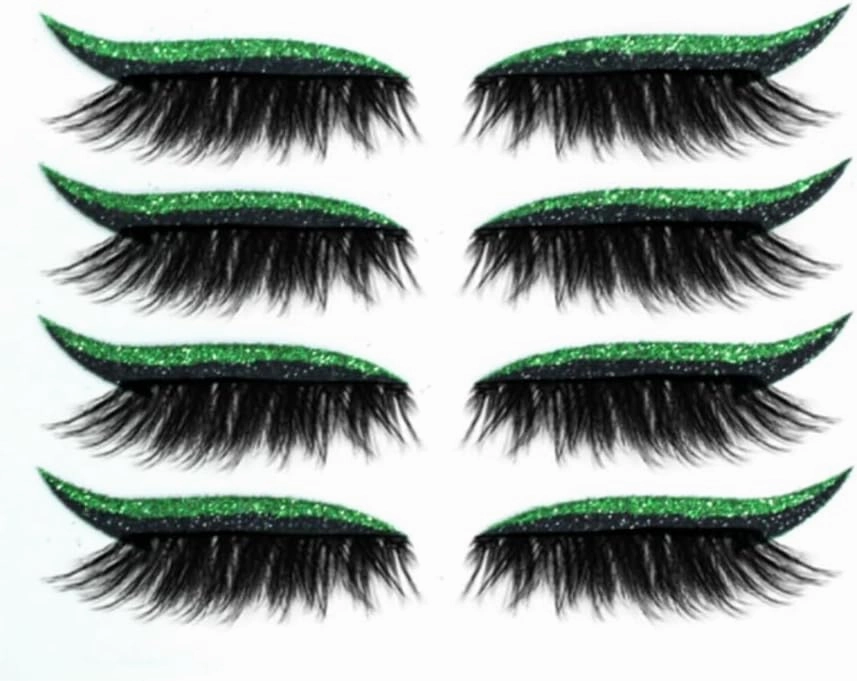Eyeliner Sticker, Eyeliner Sticker with Eyelashes Eyelash Stickers Reusable Eyelid and Eyelash Stickers Makeup Stickers Waterproof (Green, 12 Pairs)