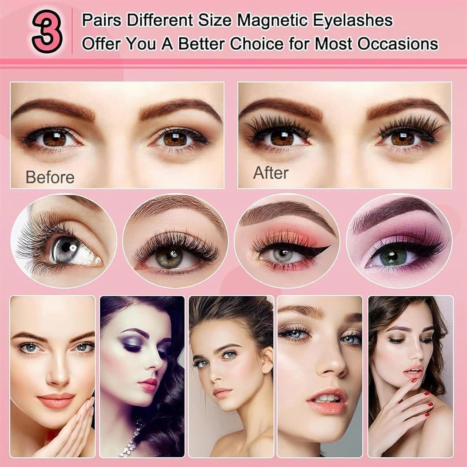 Ez Bella Lashes, Aerliss EzBella Magnetic Lashes with Applicator, Natural Look Magnetic Eyelashes, No Glue or Liner Needed False Eyelashes, Reusable Magnetic Eyelashes (Color : Natural)