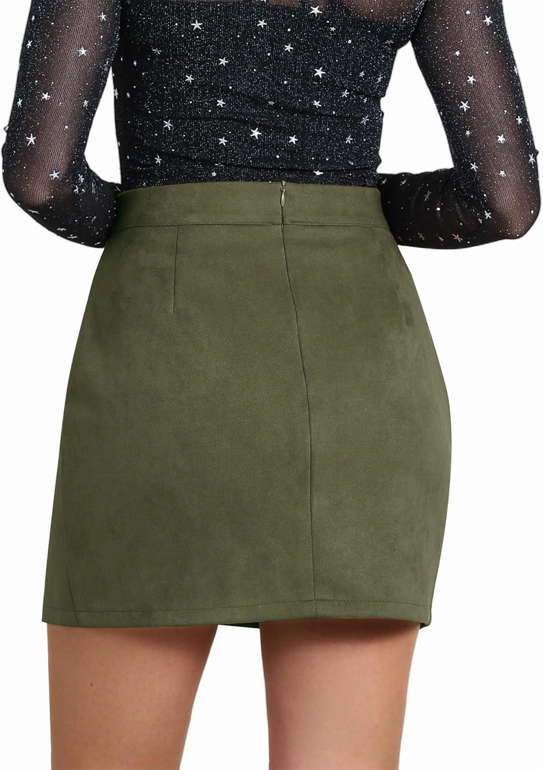 Ezcosplay Women Faux Suede Sexy Mini Skirt with Slit High Waisted Zipper Back Pencil Bodycon Short Skirts
