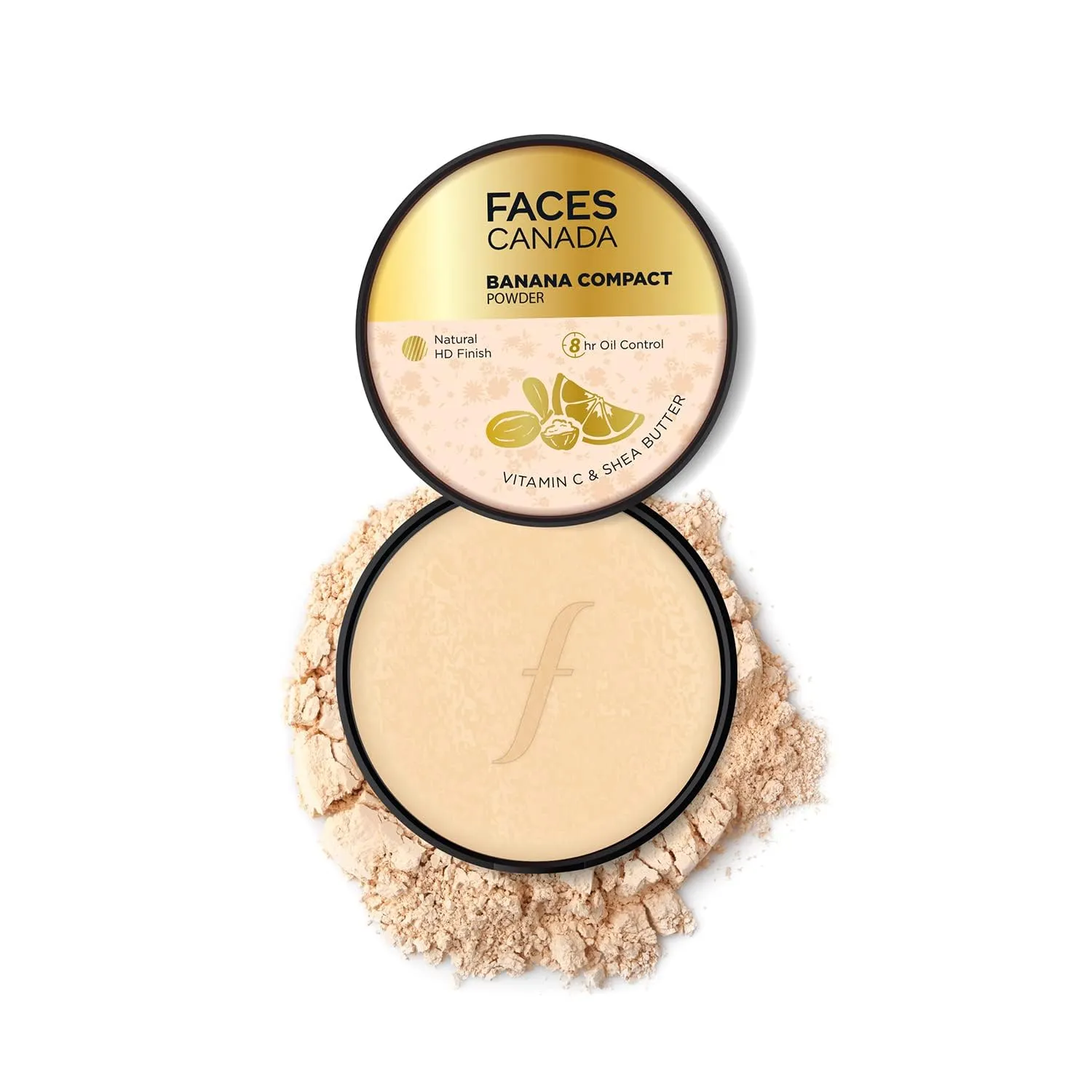 FAces-Canada Banana Compact Powder For All Skin Types 9G|8Hr Oil Control Complexion Enhancer|Smooth Matte HD Finish|Translucent Powder Sets Makeup|Blurs&Conceals|Radiant Flawless Skin|Vitamin C,Cream