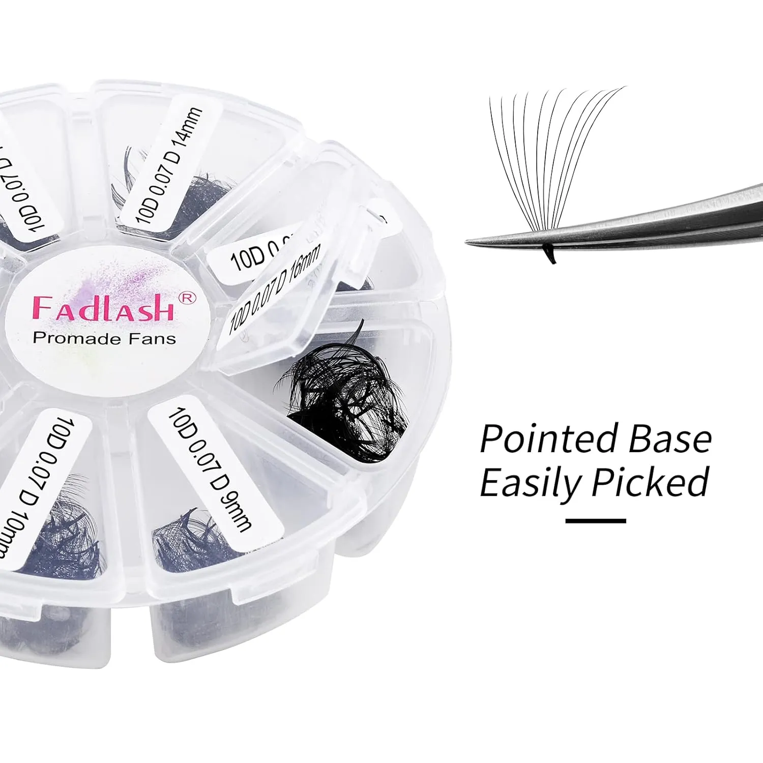 FADLASH 1000 Fans 10D Premade Volume Eyelash Extensions Mixed Tray Premade Fans Eyelash Extensions D Curl Premade Lash Fans Pointed Handmade Promade Loose Fans Thin Base (10D-0.07D,9-16mm)