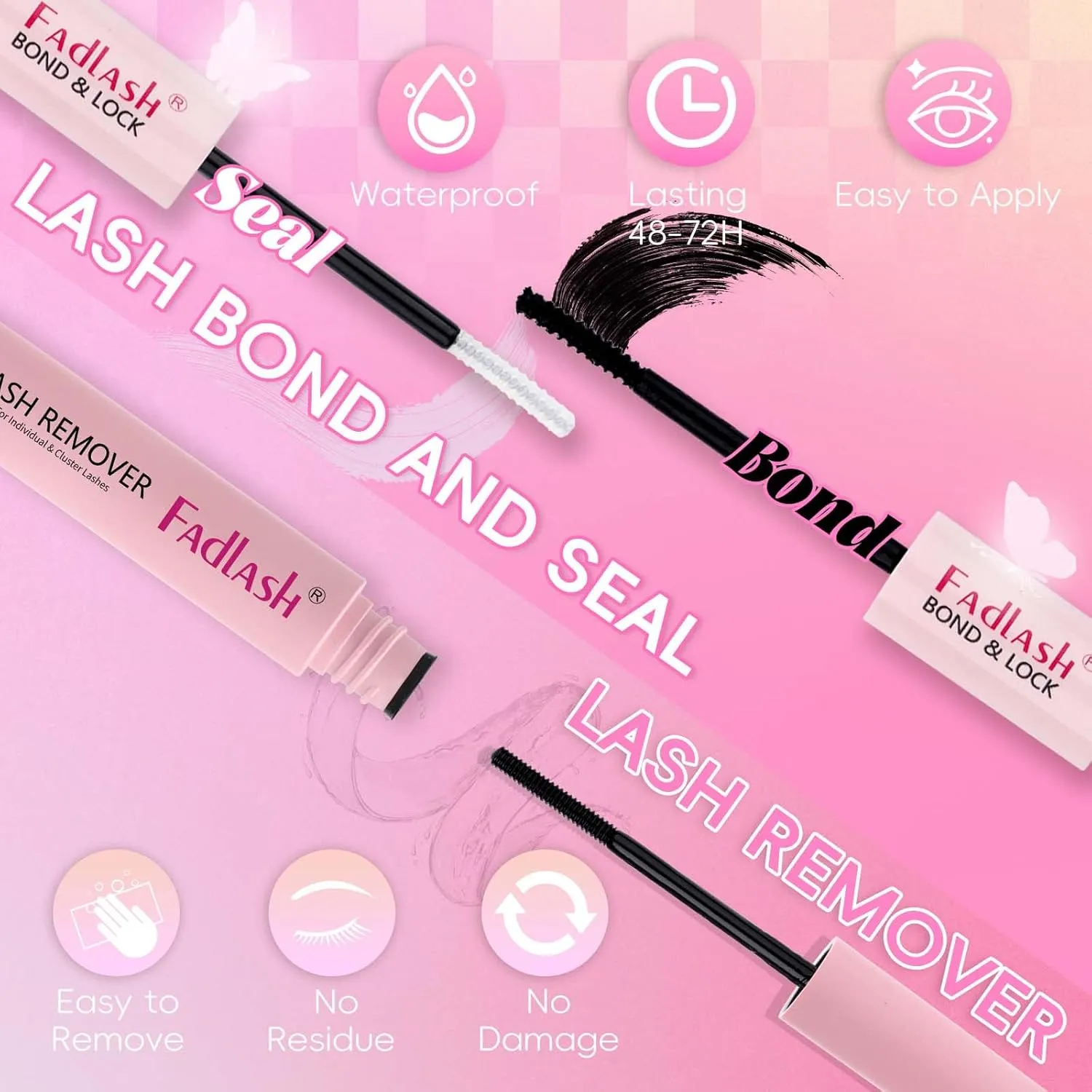 FADLASH Lash Extension DIY Kit Lash Clusters D Curl Cluster Lashes with Lash Bond and Seal Cluster Lashes Glue Remover Lash Tweezers for DIY Eyelash Extension at Home（Kit 100D-0.07D-12-18MIX）, black
