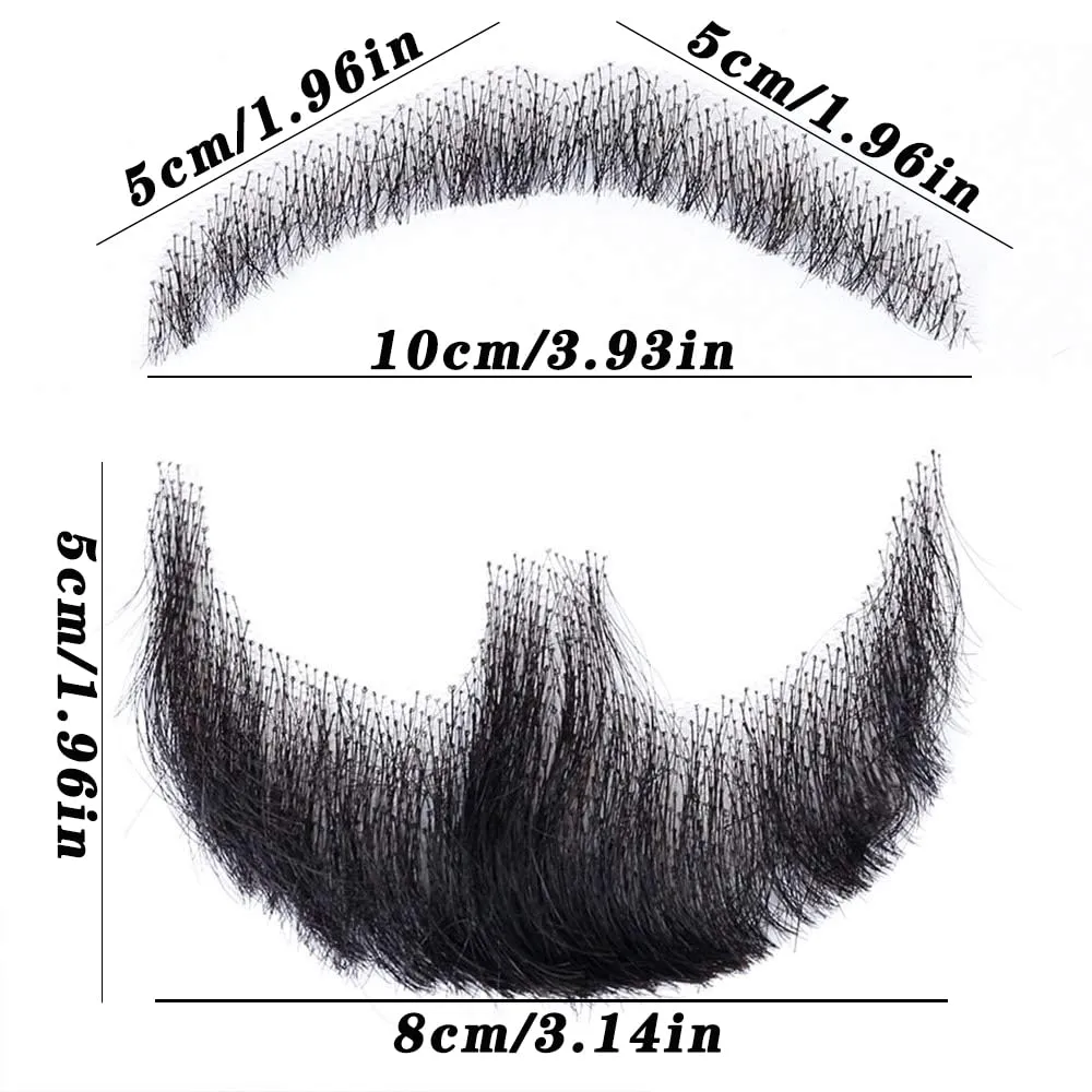 Fake Beard Realistic Mustache Full Hand Tied Goatee Facial Hair Adults Men Lace Invisible False Beards for Halloween Dressing Entertainment Drama Party Movie Makeup (Black)