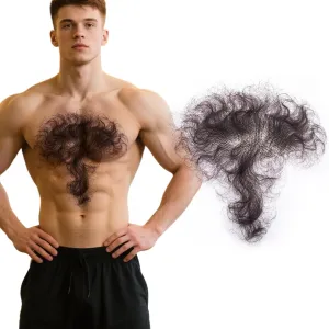 Fake Chest Hair Body Hairs Adding Hair Volume Enhancement of Manliness Handmade Full Lace Fake Realistic Chest hair (Brownish Black)