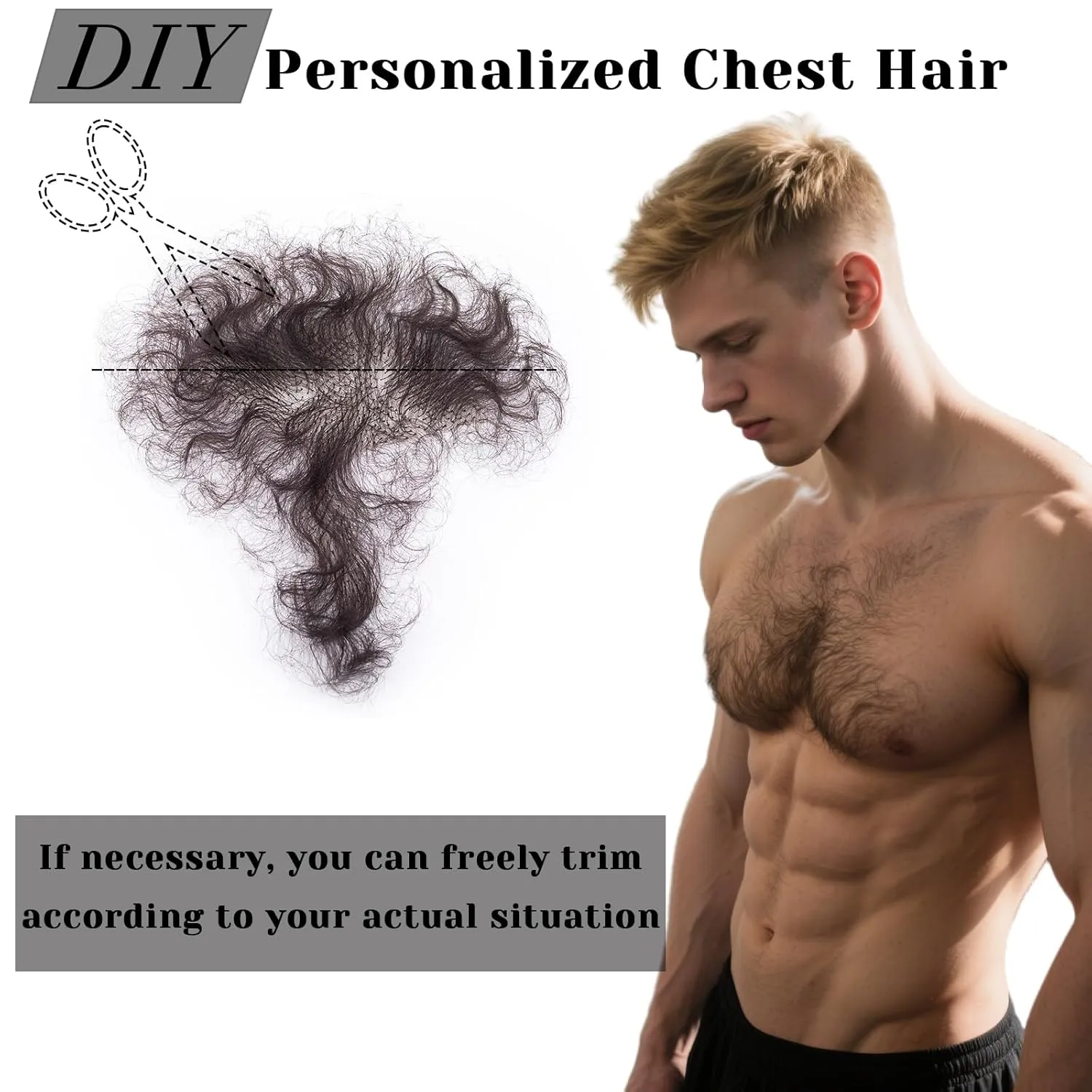 Fake Chest Hair Body Hairs Adding Hair Volume Enhancement of Manliness Handmade Full Lace Fake Realistic Chest hair (Brownish Black)