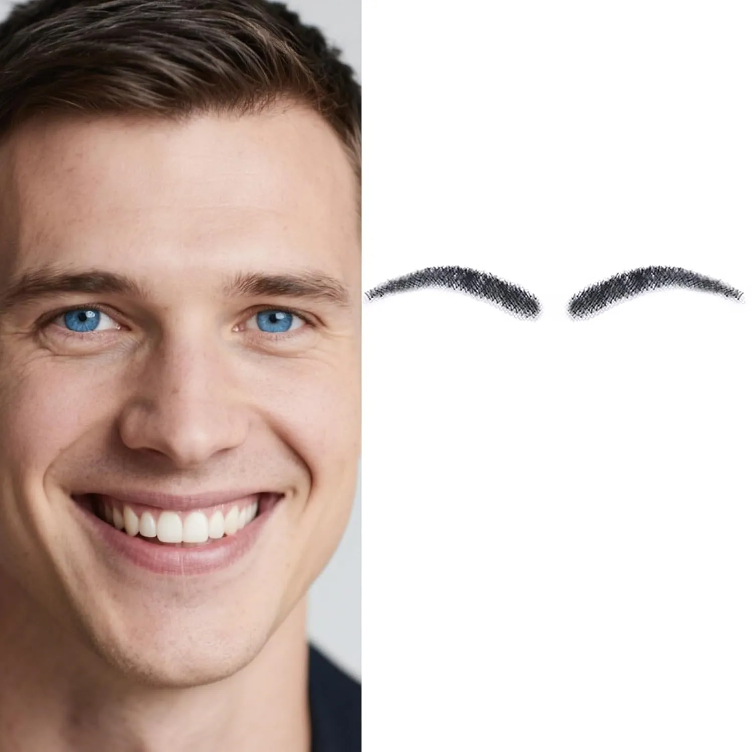 Fake Eyebrows, One Pair False Eyebrows Natural Invisible Realistic 100% Handmade Full Lace, Re-Usable False Eyebrow Extensions for Man and Women (A08)