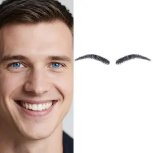 Fake Eyebrows, One Pair False Eyebrows Natural Invisible Realistic 100% Handmade Full Lace, Re-Usable False Eyebrow Extensions for Man and Women (A08)