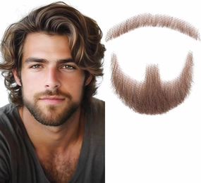 Fake Beard Realistic Mustache Human Hair Goatee False Beards Handmade Facial Hair, Natural Looking Fake Beard.