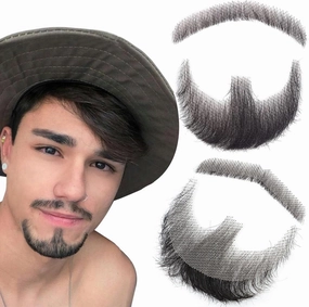 Fake Beard Realistic Mustache Human Hair Goatee False Beards Handmade Facial Hair, Natural Looking Fake Beard.