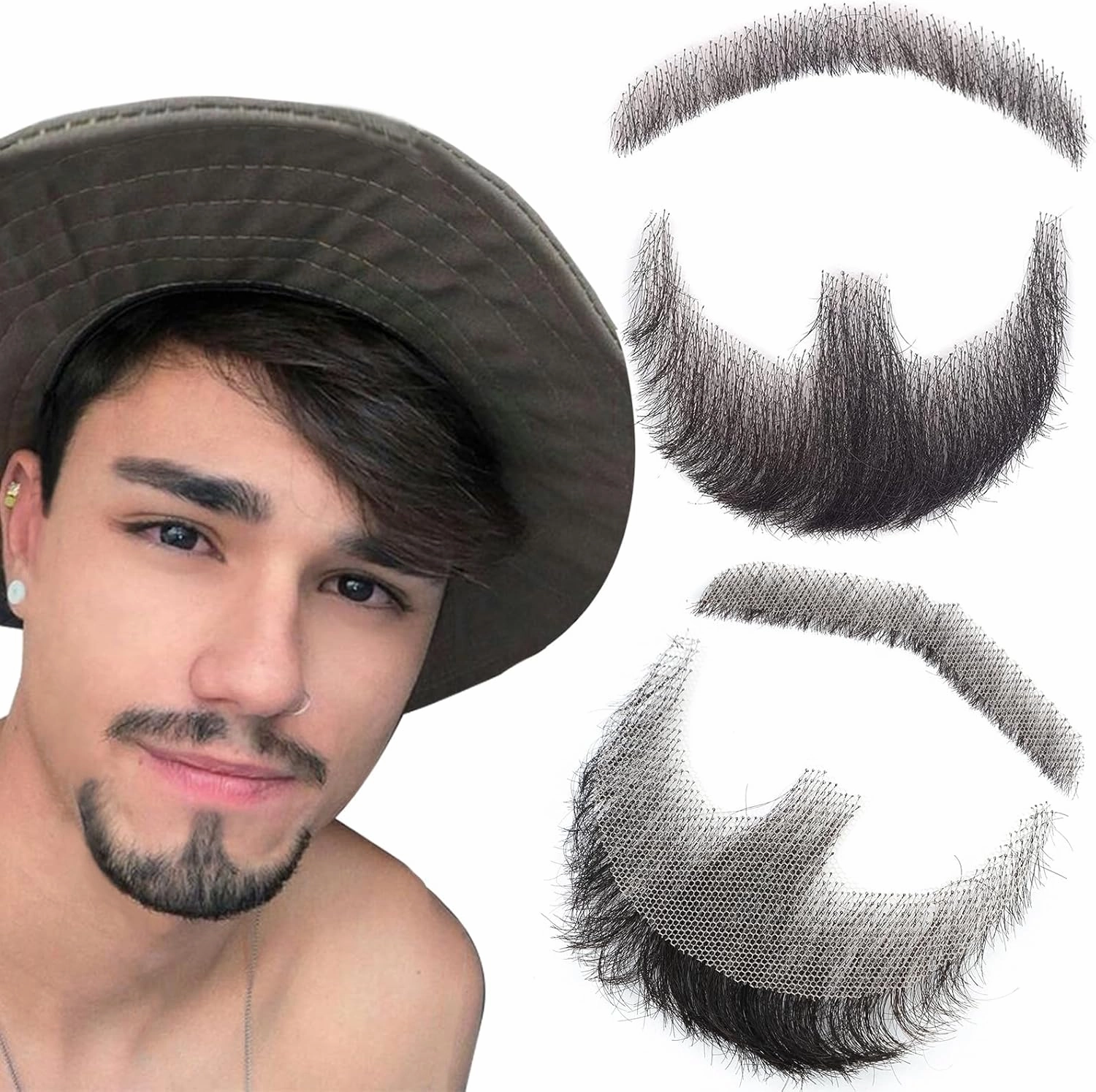 Fake Beard Realistic Mustache Human Hair Goatee False Beards Handmade Facial Hair, Natural Looking Fake Beard.