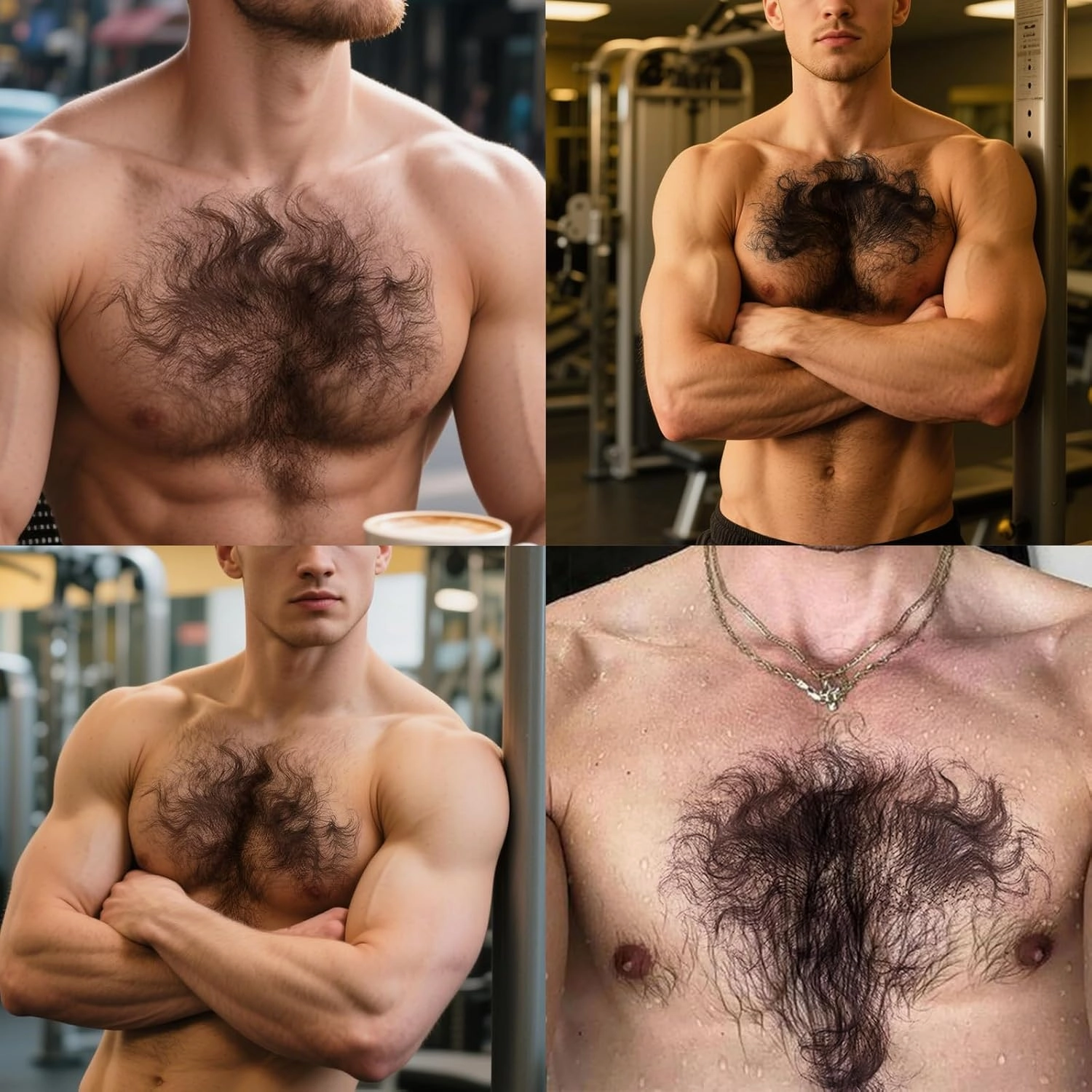 Fake Chest Hair Body Hairs Adding Hair Volume Enhancement of Manliness Handmade Full Lace Fake Realistic Chest hair (Black)