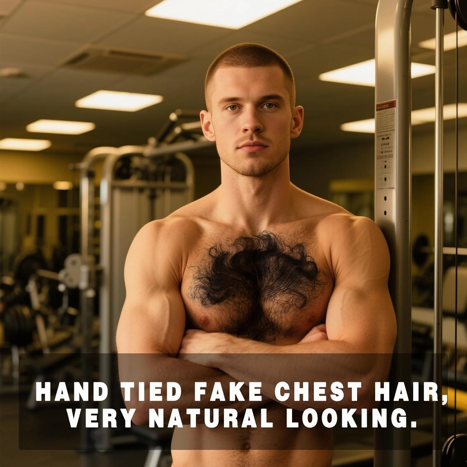 Fake Chest Hair Body Hairs Adding Hair Volume Enhancement of Manliness Handmade Full Lace Fake Realistic Chest hair (Black)