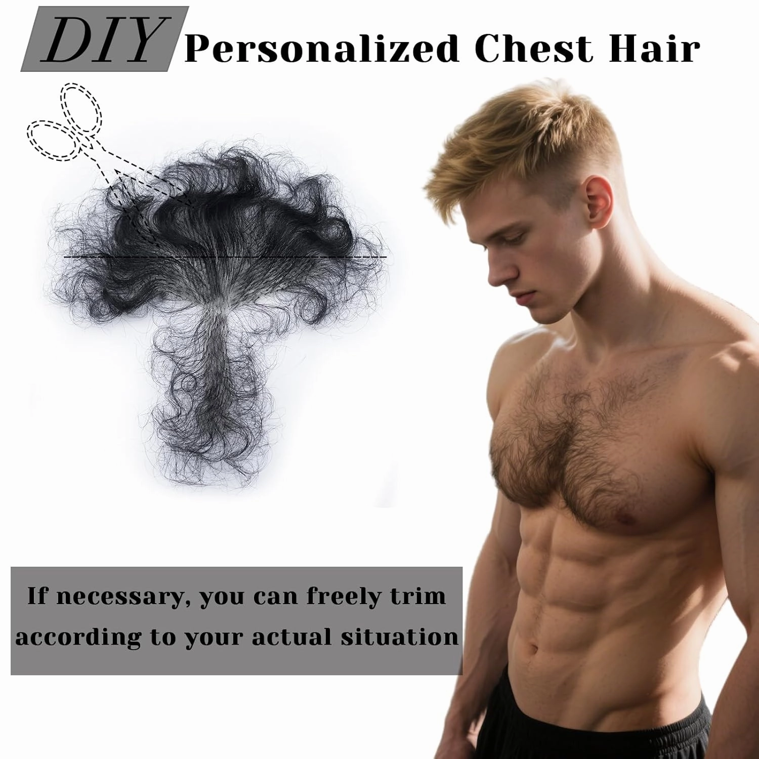 Fake Chest Hair Body Hairs Adding Hair Volume Enhancement of Manliness Handmade Full Lace Fake Realistic Chest hair (Black)