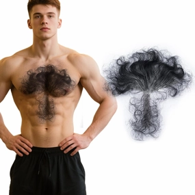 Fake Chest Hair Body Hairs Adding Hair Volume Enhancement of Manliness Handmade Full Lace Fake Realistic Chest hair (Black)