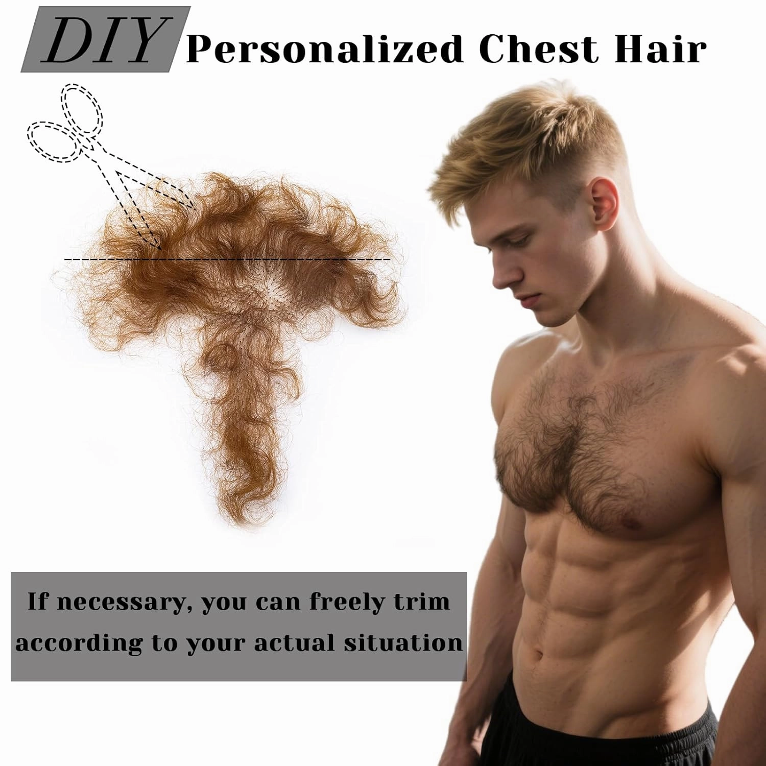 Fake Chest Hair Body Hairs Adding Hair Volume Enhancement of Manliness Handmade Full Lace Fake Realistic Chest hair (Brownish Yellow)