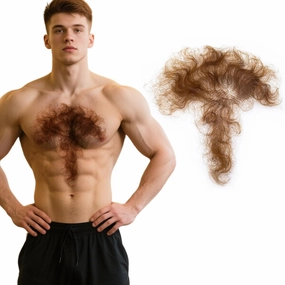 Fake Chest Hair Body Hairs Adding Hair Volume Enhancement of Manliness Handmade Full Lace Fake Realistic Chest hair (Brownish Yellow)