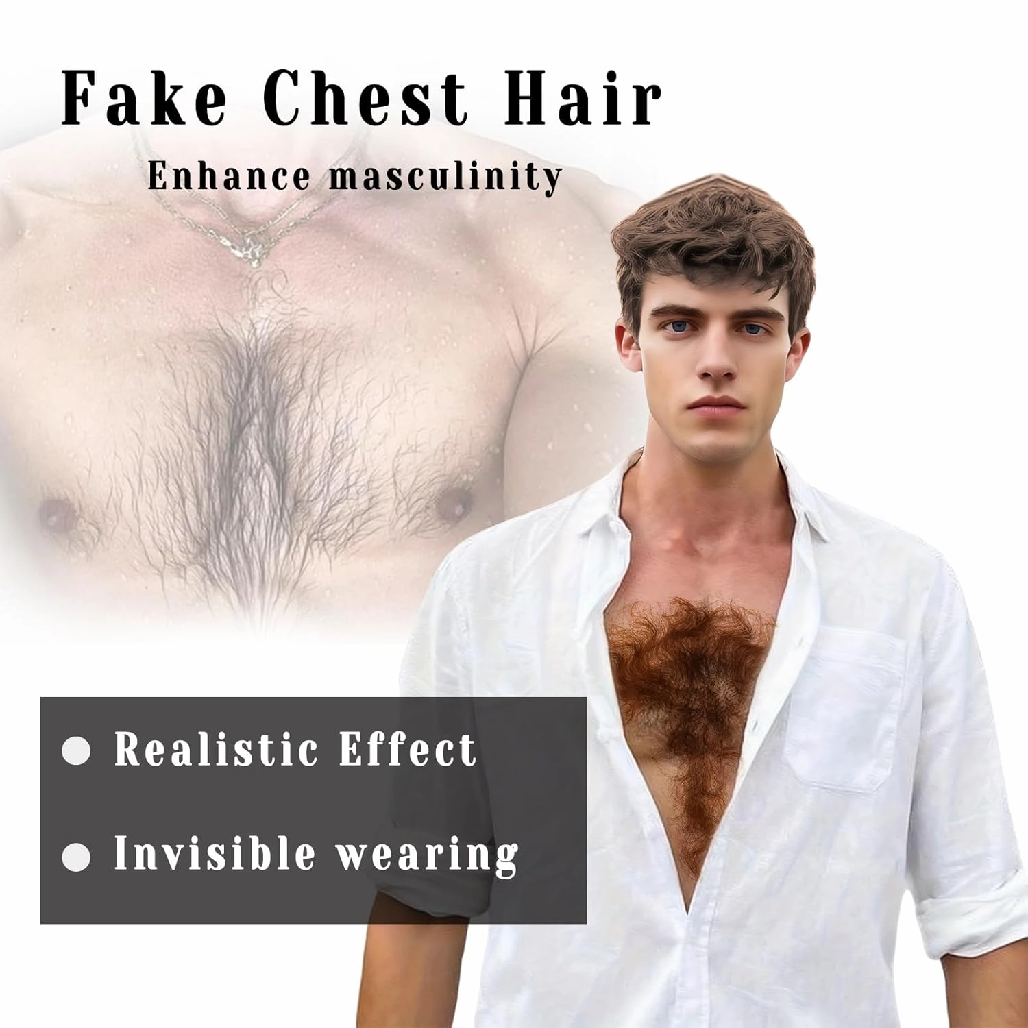Fake Chest Hair Body Hairs Adding Hair Volume Enhancement of Manliness Handmade Full Lace Fake Realistic Chest hair (Brownish Yellow)