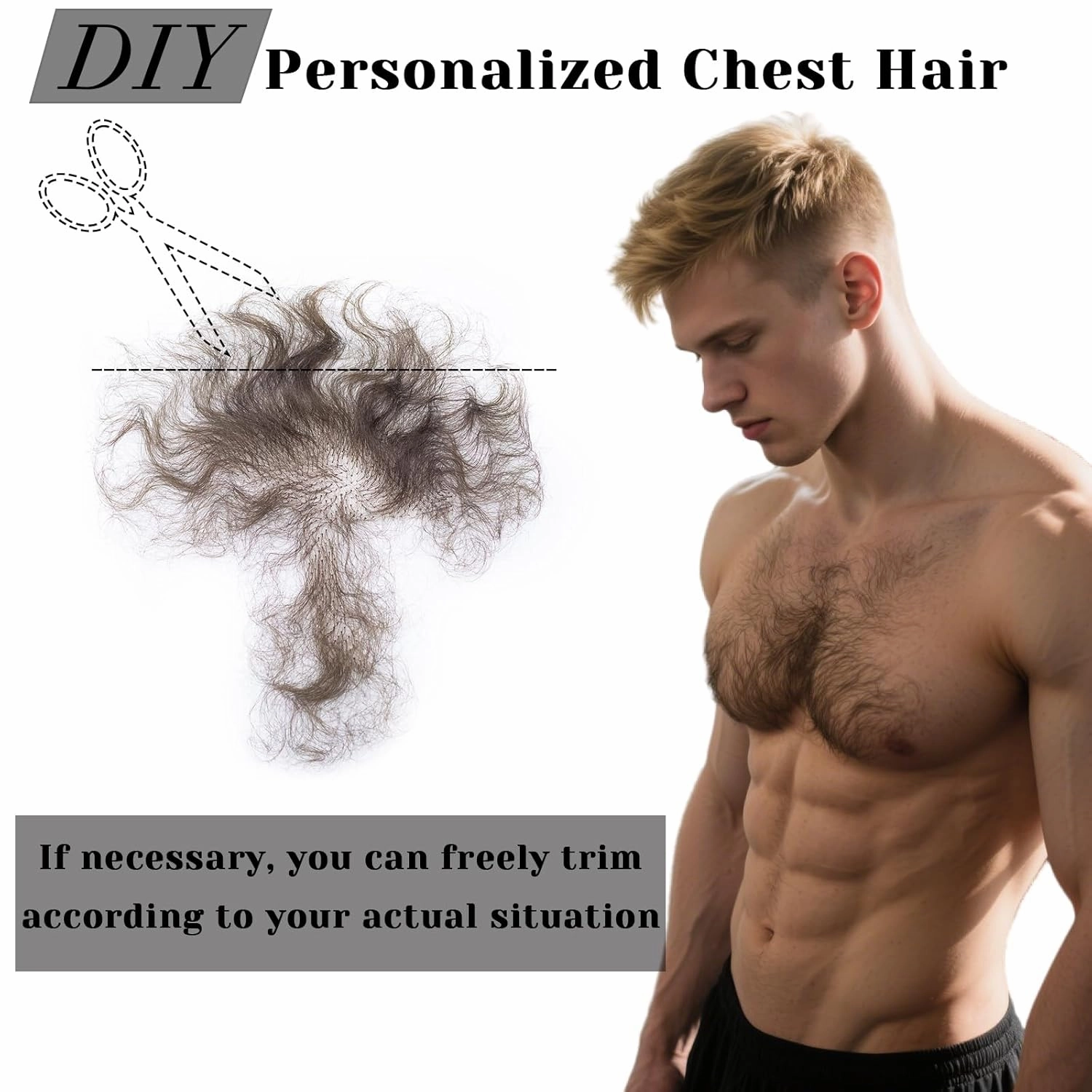 Fake Chest Hair Body Hairs Adding Hair Volume Enhancement of Manliness Handmade Full Lace Fake Realistic Chest hair (Dark Brown)