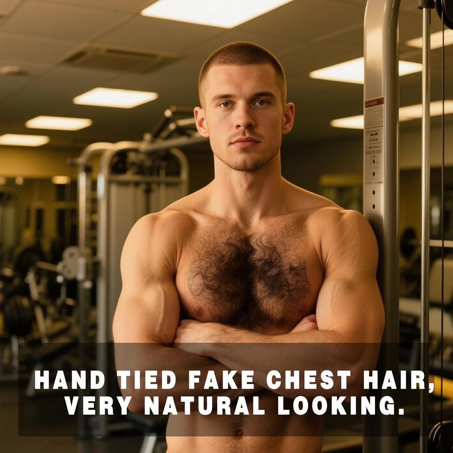 Fake Chest Hair Body Hairs Adding Hair Volume Enhancement of Manliness Handmade Full Lace Fake Realistic Chest hair (Dark Brown)