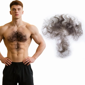 Fake Chest Hair Body Hairs Adding Hair Volume Enhancement of Manliness Handmade Full Lace Fake Realistic Chest hair (Dark Brown)