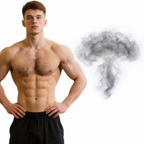Fake Chest Hair Body Hairs Adding Hair Volume Enhancement of Manliness Handmade Full Lace Fake Realistic Chest hair (Silver Gray)