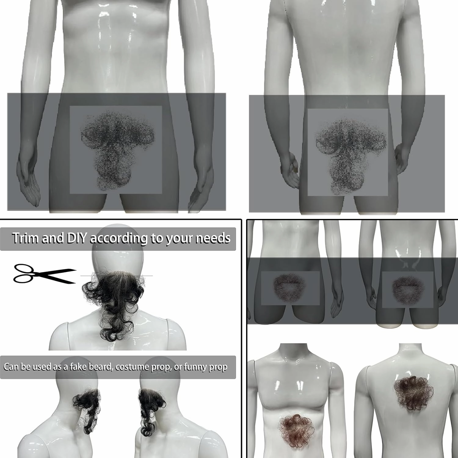 Fake Chest Hair Body Hairs Adding Hair Volume Enhancement of Manliness Handmade Full Lace Fake Realistic Chest hair (Silver Gray)