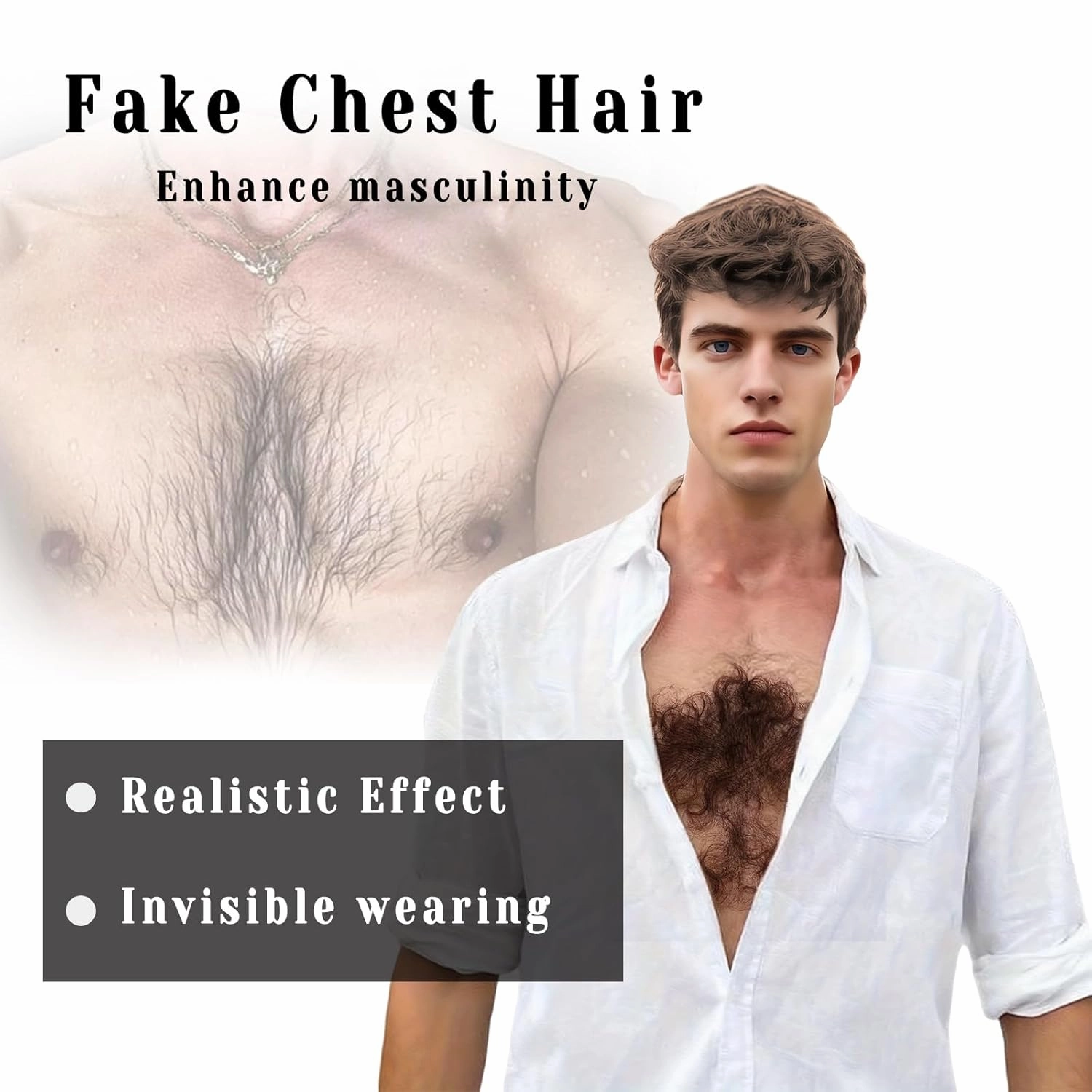 Fake Chest Hair Body Hairs Adding Hair Volume Enhancement of Manliness Handmade Full Lace Fake Realistic Chest hair (Style 2)