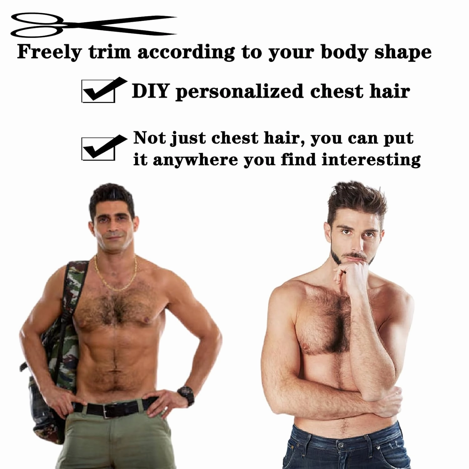 Fake Chest Hair Body Hairs Adding Hair Volume Enhancement of Manliness Handmade Full Lace Fake Realistic Chest hair (Style 2)